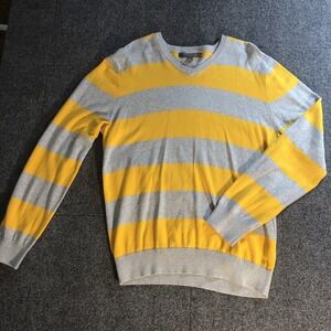 Old Navy 100% Cotton Pullover Long Sleeve Sweater Gray And Yello Striped Size LG